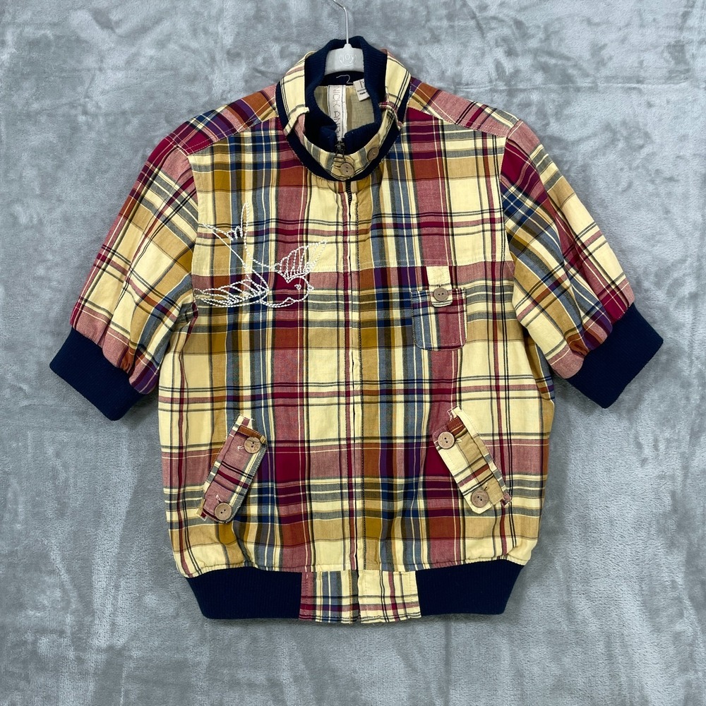 Y2K Nick & Mo Plaid Short sleeve Jacket Women's Size‎ M Cotton Full Zip Retro